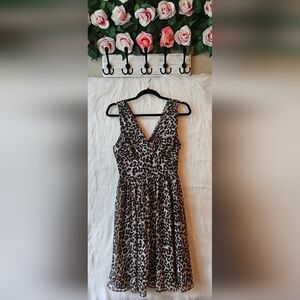 Selects Classic Leopard Print Sleeveless Lined Flared Dress
